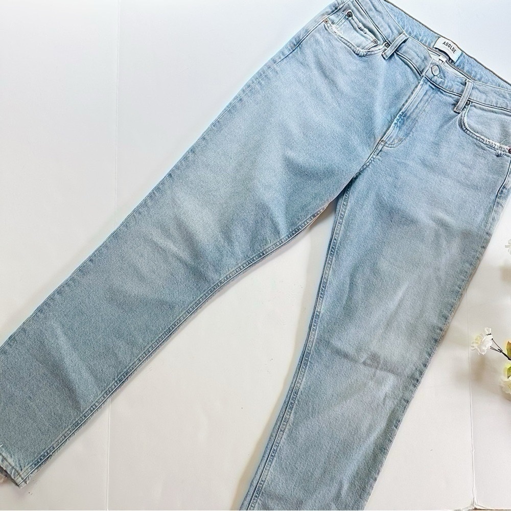 Agolde Lyle Rift Jeans Blue Straight High Rise - Picture 9 of 14